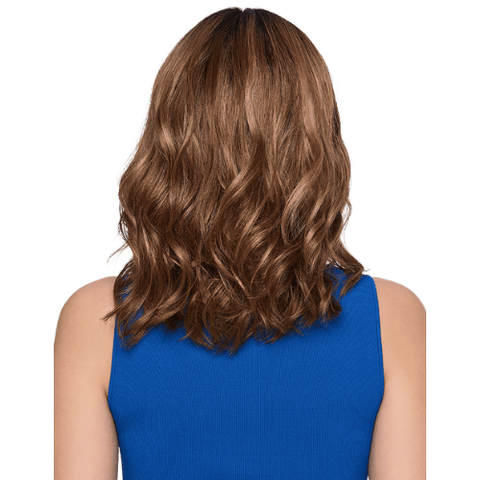 Molly Mono Top lace front wig by Envy, dark brown wavy hair, back view