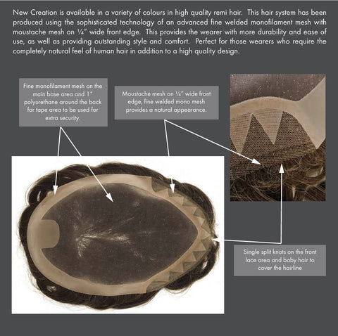 New Creation Mono Human Hair Toupee Men's Collection By Dimples - Valentine Wigs