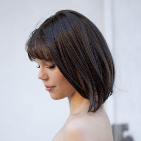 Olivia With A Fringe Petite Mono/Hand - Tied Lace Front Wig Petite Wig Company - Valentine Wigs